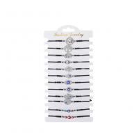 Evil Eye Jewelry Bracelet Polyester Cord with Zinc Alloy silver color plated 12 pieces & adjustable & enamel & with rhinestone mixed colors Length 6.7 Inch Sold By Set