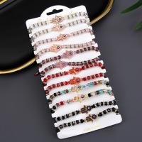 Evil Eye Jewelry Bracelet, Crystal, with Polyester Cord & Tibetan Style, plated, 12 pieces & different styles for choice & enamel & with rhinestone, mixed colors, Length:6.7 Inch, 12PCs/Set, Sold By Set