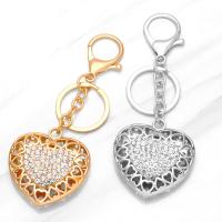Bag Purse Charms Keyrings Keychains, Tibetan Style, Heart, plated, Unisex & with rhinestone, more colors for choice, nickel, lead & cadmium free, 48x45mm, Length:4.5 Inch, Sold By PC