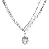 Stainless Steel Jewelry Necklace Brass with Plastic Pearl with 1.97inch extender chain fashion jewelry & micro pave cubic zirconia & for woman original color nickel lead & cadmium free Length Approx 17.72 Inch Sold By PC