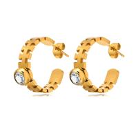 Titanium Steel  Earring, 18K gold plated, fashion jewelry & micro pave cubic zirconia & for woman, golden, 21x5.30mm, Sold By Pair