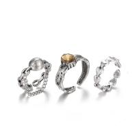 Juego de anillos de aleación de zinc, chapado en color de plata antigua, tres piezas & Joyería & para mujer & con diamantes de imitación, plateado, libre de níquel, plomo & cadmio, 21mm,22mm, Vendido por Set