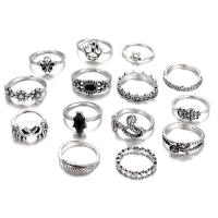 Juego de anillos de aleación de zinc, con resina, chapado en color de plata antigua, Joyería & para mujer, plateado, libre de níquel, plomo & cadmio, 14PCs/Set, Vendido por Set