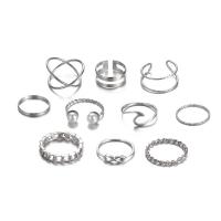 Zinc Alloy Ring Set with Plastic Pearl antique silver color plated 10 pieces & fashion jewelry & for woman silver color nickel lead & cadmium free Sold By Set