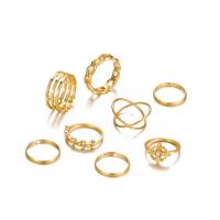 Tibetan Style Ring Set, gold color plated, 8 pieces & fashion jewelry & for woman & with rhinestone, golden, nickel, lead & cadmium free, Sold By Set