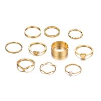 Ensemble d’anneau en alliage de zinc, avec perle de plastique, Placage de couleur d'or, 10 pièces & bijoux de mode & pour femme, doré, protéger l'environnement, sans nickel, plomb et cadmium, Vendu par fixé