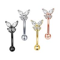 Stainless Steel Ear Piercing Jewelry 304 Stainless Steel Butterfly Vacuum Ion Plating fashion jewelry & micro pave cubic zirconia Sold By PC