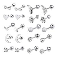 Stainless Steel Ear Piercing Jewelry 304 Stainless Steel polished fashion jewelry & Unisex silver color Sold By Set