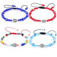 Evil Eye Jewelry Bracelet Wax Cord with Crystal & Lampwork & Zinc Alloy Alphabet Letter silver color plated vintage & Adjustable & for woman Length 18-36 cm Sold By PC