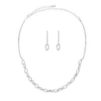 Rhinestone Jewelry Sets, earring & necklace, Brass, with 15cm extender chain, silver color plated, three pieces & fashion jewelry & for woman & with rhinestone, silver color, 7x33mm, Length:37 cm, Sold By Set