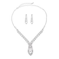 Wedding Jewelry Sets earring & necklace Brass with 15cm extender chain silver color plated three pieces & fashion jewelry & for woman & with rhinestone silver color Length 32 cm Sold By Set
