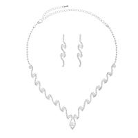 Rhinestone Jewelry Sets earring & necklace Brass with Plastic Pearl with 15cm extender chain silver color plated three pieces & fashion jewelry & for woman & with rhinestone silver color 125mm Length 35 cm Sold By Set