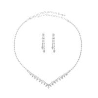 Wedding Jewelry Sets, earring & necklace, Brass, with 15cm extender chain, silver color plated, three pieces & fashion jewelry & for woman & with rhinestone, silver color, 5x45mm, Length:39 cm, Sold By Set