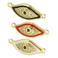 Evil Eye Connector, Brass, Horse Eye, gold color plated, DIY & micro pave cubic zirconia & enamel & 1/1 loop, more colors for choice, 22x9x3mm, Sold By PC