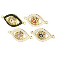 Evil Eye Connector Brass Horse Eye gold color plated DIY & micro pave cubic zirconia & enamel & 1/1 loop Approx 1mm Sold By PC