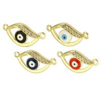 Evil Eye Connector, Brass, Horse Eye, gold color plated, DIY & micro pave cubic zirconia & enamel & 1/1 loop, more colors for choice, 23x12x3mm, Hole:Approx 1mm, Sold By PC