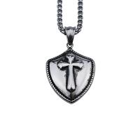 Titanium Steel Pendants, Shield, polished, with cross pattern, 35mm, Sold By PC