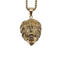 Titanium Steel Pendants, Lion, gold color plated, with rhinestone, gold, 44mm, Sold By PC