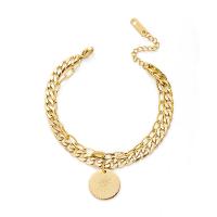 Stainless Steel Jewelry Bracelet, 304 Stainless Steel, Flat Round, 14K gold plated, Double Layer & for woman, Length:Approx 6.3 Inch, Sold By PC