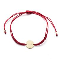 Stainless Steel Jewelry Bracelet, 304 Stainless Steel, with Polyester Cord, Flat Round, 14K gold plated, adjustable & for woman, more colors for choice, Length:Approx 6-9 Inch, Sold By PC