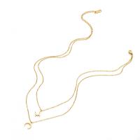 Stainless Steel Jewelry Necklace, 304 Stainless Steel, Moon and Star, 14K gold plated, Double Layer & for woman, Length:Approx 16 Inch, Sold By PC