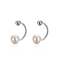 925 Sterling Silver Piercing Earring, with Freshwater Pearl, platinum plated, fashion jewelry & for woman, more colors for choice, 5.5-6mm, 3mm, Sold By Pair