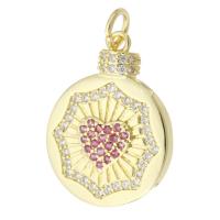 Cubic Zirconia Micro Pave Brass Pendant, Flat Round, gold color plated, micro pave cubic zirconia, 16x21x3mm, Hole:Approx 3mm, Sold By PC