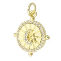 Cubic Zirconia Micro Pave Brass Pendant, Flat Round, gold color plated, micro pave cubic zirconia, 15x17x2.50mm, Hole:Approx 3mm, Sold By PC
