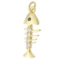 Mässing Smycken Hängen, Fish Bone, guldfärg pläterade, micro bana cubic zirconia, 8x21x2.50mm, Hål:Ca 3mm, Säljs av PC