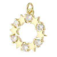 Cubic Zirconia Micro Pave Brass Pendant, Donut, gold color plated, micro pave cubic zirconia & hollow, 16x17.50x2.50mm, Hole:Approx 2mm, Sold By PC