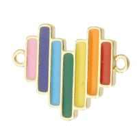 Brass Jewelry Connector Heart gold color plated enamel multi-colored Approx 1.5mm Sold By PC