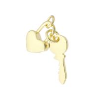 Bijoux pendentifs en laiton, Coeur et clé, Placage de couleur d'or, DIY, 30mm, Vendu par PC