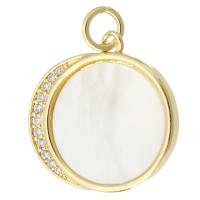 Bijoux pendentifs en laiton, avec coquille, Blocage et clé, Placage de couleur d'or, DIY, 18x18x2mm, Trou:Environ 3mm, Vendu par PC