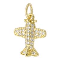 Cubic Zirconia Micro Pave Brass Pendant, Airplane, gold color plated, micro pave cubic zirconia, 13x16x4mm, Hole:Approx 4mm, Sold By PC