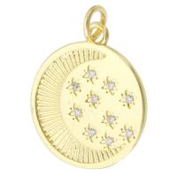 Cubic Zirconia Micro Pave Brass Pendant, Flat Round, gold color plated, micro pave cubic zirconia, 16x18x1.50mm, Hole:Approx 2mm, Sold By PC