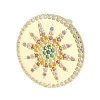 Brass Pendant, Flat Round, gold color plated, micro pave cubic zirconia & double-hole, 18x18x5mm, Hole:Approx 2mm, Sold By PC