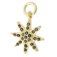 Cubic Zirconia Micro Pave Brass Pendant, Eight Point Star, gold color plated, micro pave cubic zirconia, 14.50x17x3mm, Hole:Approx 3.5mm, Sold By PC