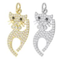 Cubic Zirconia Micro Pave Brass Pendant, Cat, plated, micro pave cubic zirconia, more colors for choice, 12x25x1.50mm, Hole:Approx 3mm, Sold By PC