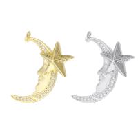 Cubic Zirconia Micro Pave Brass Pendant, Moon and Star, plated, micro pave cubic zirconia, more colors for choice, 27x29x7mm, Hole:Approx 3mm, Sold By PC