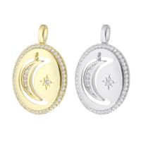 Cubic Zirconia Micro Pave Brass Pendant, Flat Round, plated, micro pave cubic zirconia, more colors for choice, 17.50x26.50x2mm, Hole:Approx 2mm, Sold By PC