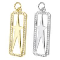 Cubic Zirconia Micro Pave Brass Pendant, plated, micro pave cubic zirconia & hollow, more colors for choice, 10x27x2mm, Hole:Approx 3mm, Sold By PC