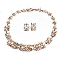 Zinc Alloy Jewelry Sets Stud Earring & necklace with Plastic Pearl 2 pieces & fashion jewelry & for woman & with rhinestone nickel lead & cadmium free 15mm Length Approx 17.72 Inch Sold By Set