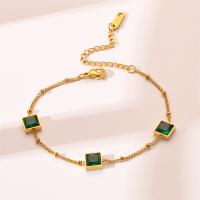 Tytan stalowa bransoleta, Titantium stali, ze 1.97inch przedłużeniami łańcuszka, biżuteria moda & mikro utorować cyrkonia & dla kobiety, złoty, długość około 6.69 cal, sprzedane przez PC