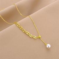 Titanium Steel Necklace, with Plastic Pearl, with 1.97inch extender chain, Vacuum Ion Plating, fashion jewelry & for woman, golden, Length:Approx 17.72 Inch, Sold By PC