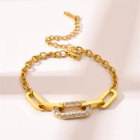 Titanium Steel Bracelet & Bangle with 1.97inch extender chain Vacuum Ion Plating fashion jewelry & for woman & with rhinestone golden Length Approx 6.69 Inch Sold By PC