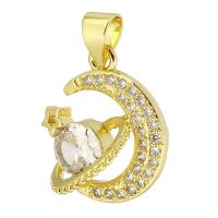 Cubic Zirconia Micro Pave Brass Pendant, Moon, gold color plated, fashion jewelry & DIY & micro pave cubic zirconia, golden, 15x18x5mm, Hole:Approx 3.5mm, 10PCs/Lot, Sold By Lot