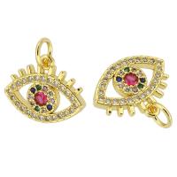 Cubic Zirconia Micro Pave Brass Pendant, Evil Eye, gold color plated, fashion jewelry & DIY & micro pave cubic zirconia, multi-colored, 15x17x2mm, Hole:Approx 3mm, 10PCs/Lot, Sold By Lot