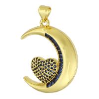 Cubic Zirconia Micro Pave Brass Pendant, Moon, gold color plated, fashion jewelry & DIY & micro pave cubic zirconia, two different colored, 22x27x4mm, Hole:Approx 3mm, 10PCs/Lot, Sold By Lot