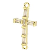 Cubic Zirconia Micro Pave Brass Pendant, Cross, gold color plated, fashion jewelry & DIY & micro pave cubic zirconia, golden, 13x25.50x3.50mm, Hole:Approx 1.5mm, 10PCs/Lot, Sold By Lot