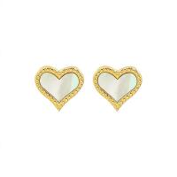 Titanium Steel  Earring, with White Shell, Heart, Vacuum Ion Plating, for woman, more colors for choice, 12x11mm, Sold By Pair
